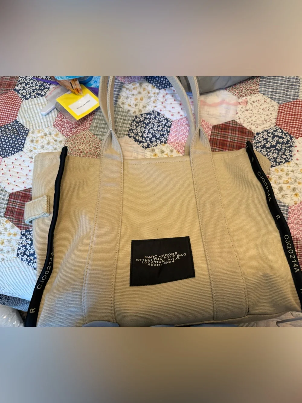 Marc Jacobs Cream Canvas Laptop Tote with Zip